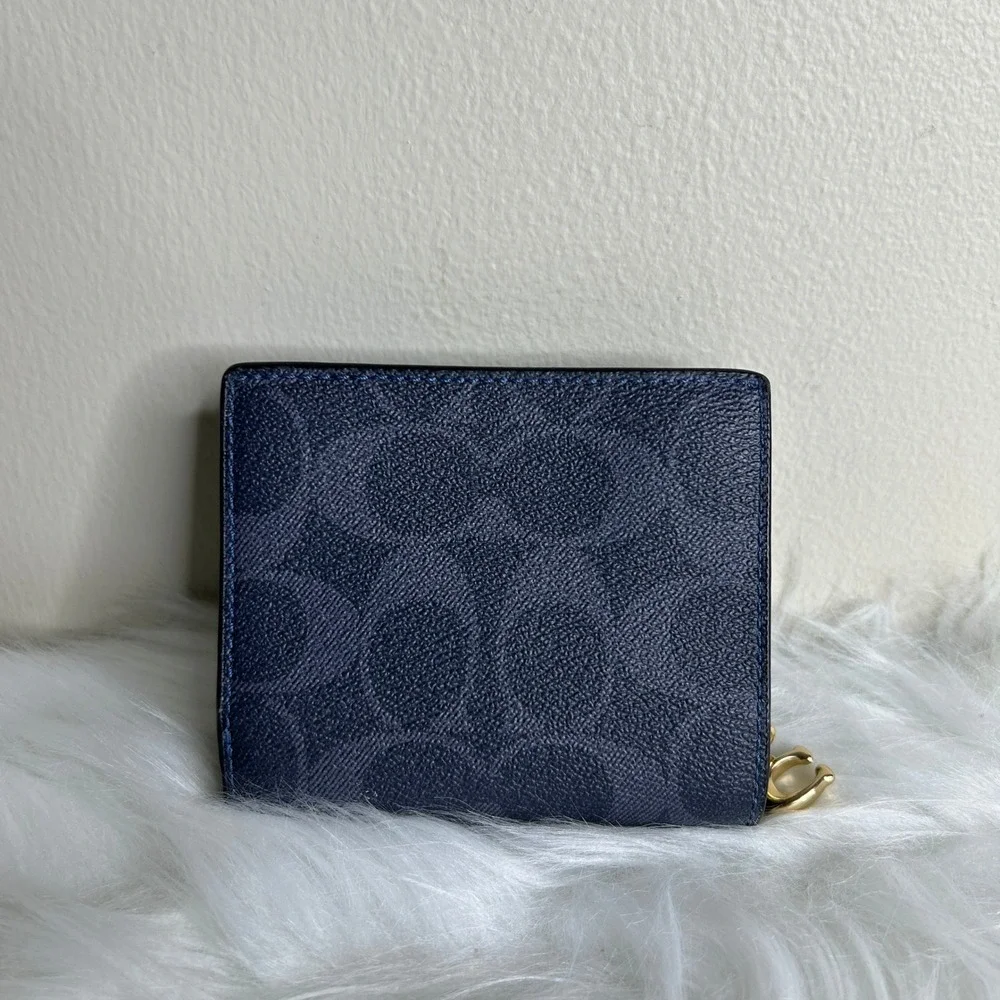 Coach Snap Wallet Midnight Denim‎ Signature Canvas Leather C3321 Excellent